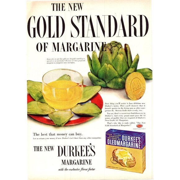 1952 Durkee's Margarine Vintage Print Ad Artichoke Hearts 50s Cooking Wall Art - Picture 1 of 2